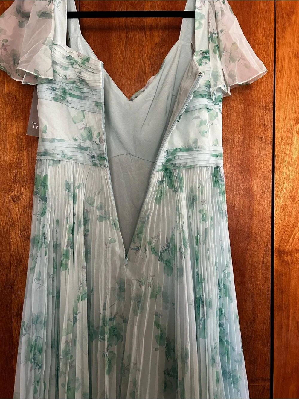 Theia Mint Green Floral Pleated Maxi Dress - Picture 10 of 13